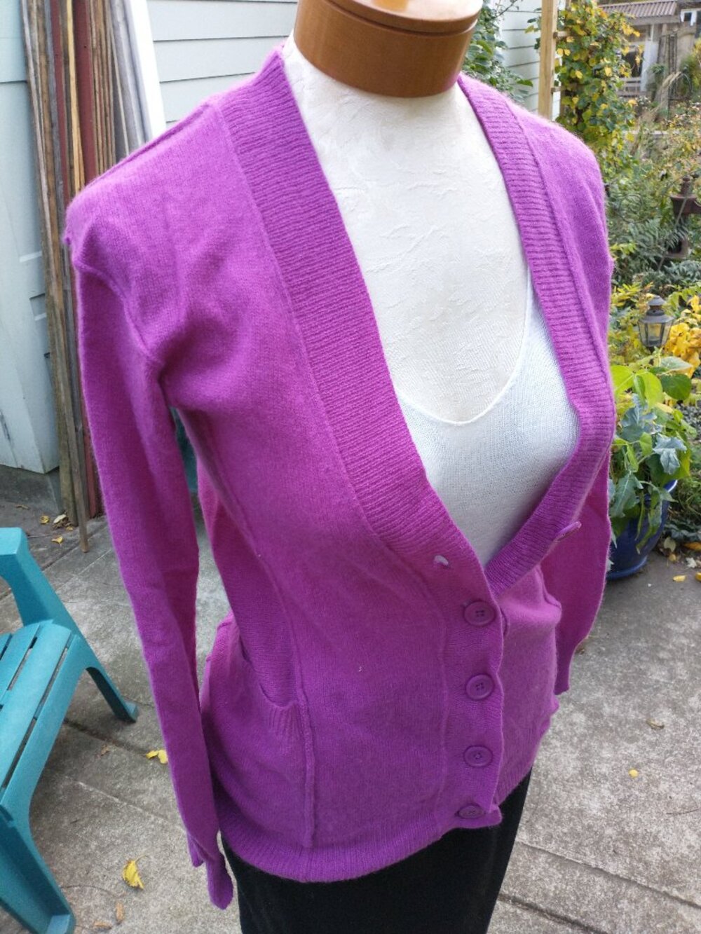 Cardigan: cashmere, orchid. Size small, longline - by Vertical Design